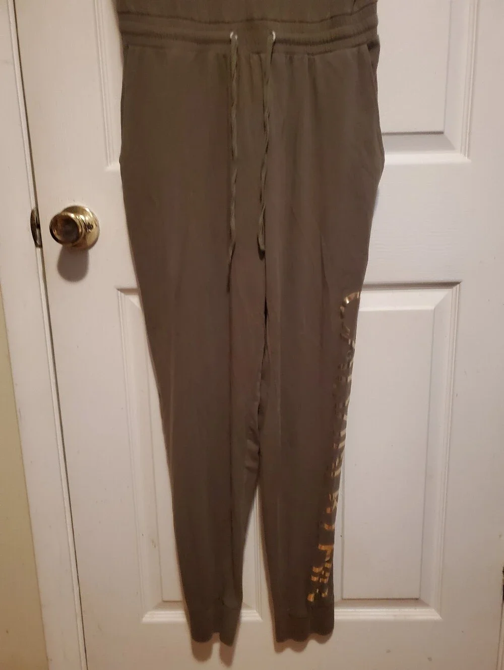 Calvin Klein Olive Sleeveless V-Neck Jumpsuit with Drawstring Waist